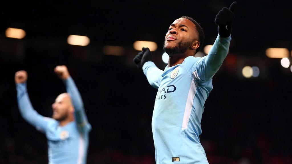Raheem Sterling tuuletti kahta maalia lauantain ottelussa Tottenhamia vastaan.