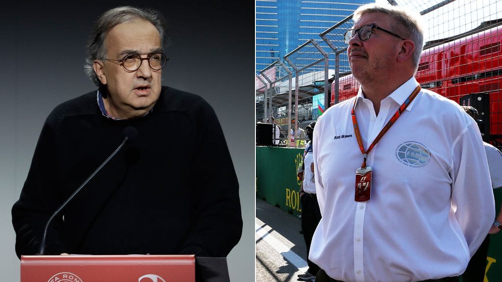 Sergio Marchionne laukoo kovilla Ross Brawnin suuntaan.