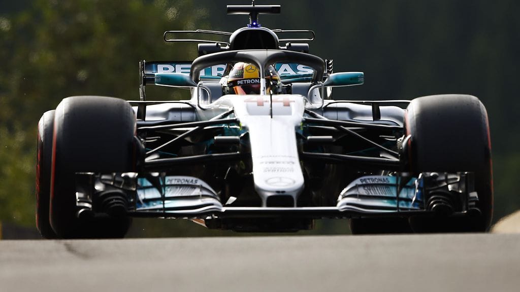 Lewis Hamilton testasi Haloa Belgian GP:n harjoituksissa.