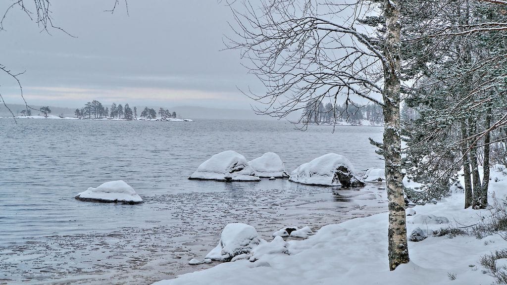 Pielisen rannalla Pohjois-Karjalassa näytti tältä itsenäisyyspäivänä. Etelässä meri loiskuu vieläkin sulana.