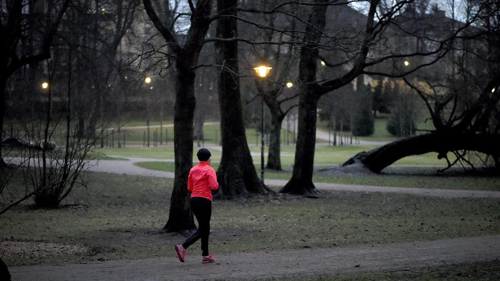 Lenkkeilijä Kaivopuistossa Helsingissä 2. tammikuuta 2018.