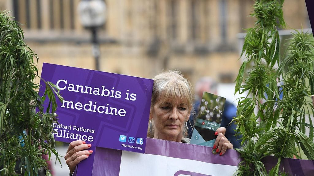 Mielenosoittajat halusivat lääkekannabiksen sallimista Lontoossa viime lokakuussa.