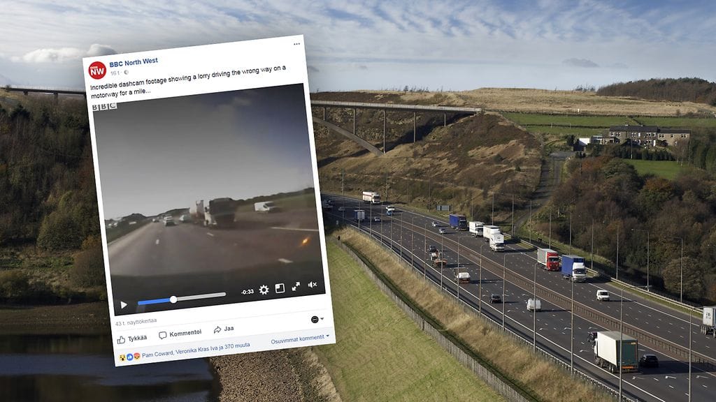 Kuvankaappaus BBC North Westin Facebookista. Taustalla M62-moottoritie.