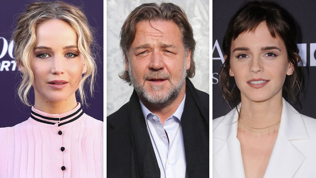 Jennifer Lawrence, Russell Crowe ja Emma Watson.