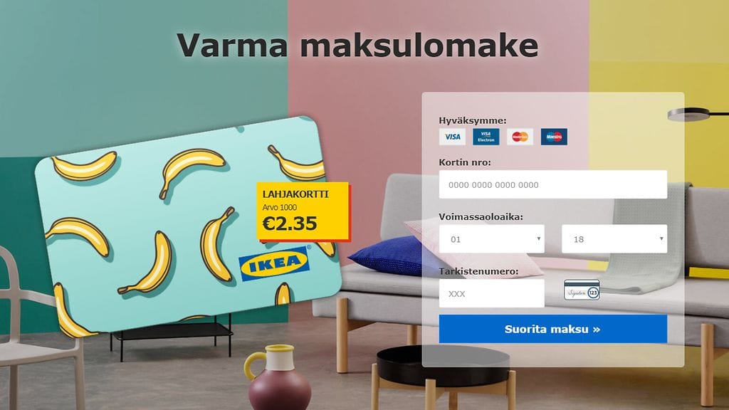 Ikean nimissä on lähetetty huijaustekstiviestejä, joissa ihmisiä yritetään houkutella kuukausimaksullisen palvelun tilaajaksi lupauksilla 1000 euron arvoisesta lahjakortista.