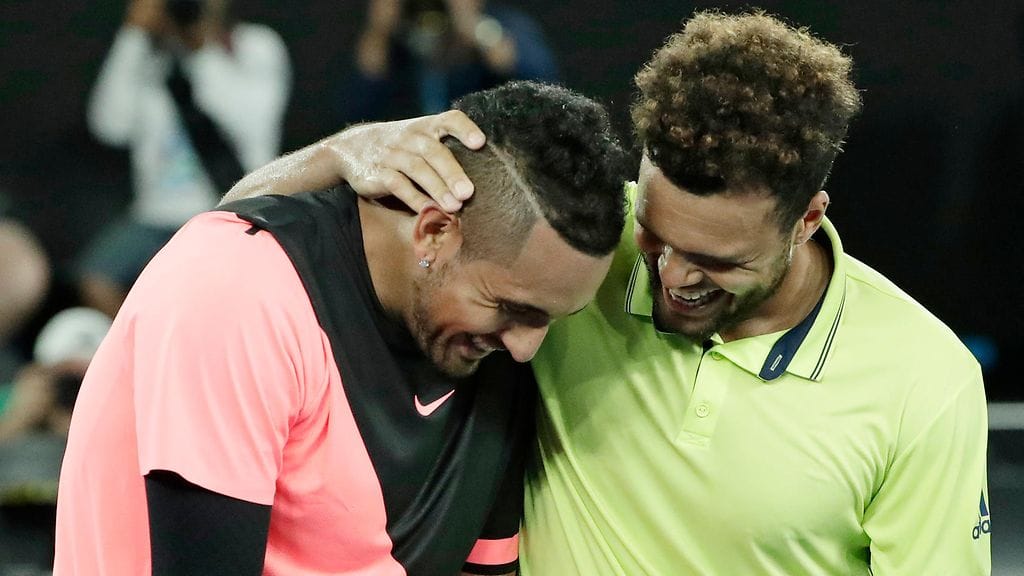 Nick Kyrgios (vas.) ja Jo-Wilfried Tsonga.