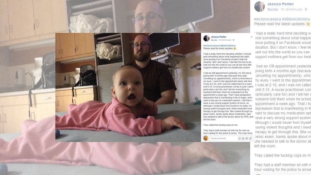 Synnytyksen jälkeinen masennus oli hoitohenkilökunnalle syy soittaa paikalle poliisit.