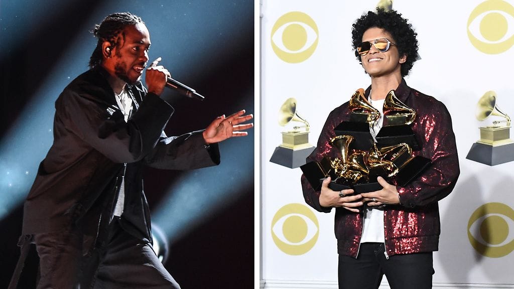 Kendrick Lamar ja Bruno Mars saivat rutkasti palkintoja Grammy-gaalassa.