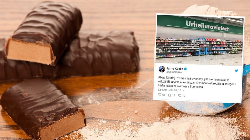 Olarin Prismasta napattu kuva kuvastaa hyvin urheiluravinteiden suosiota.