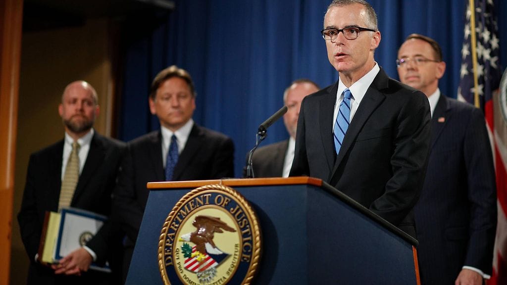 Andrew McCabe toimi lyhyesti FBI:n pääjohtajana viime toukokuussa kun Trump oli erottanut edellisen pääjohtajan James Comeyn.