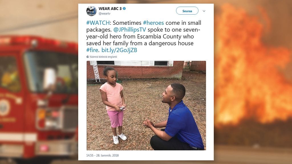 Pieni tyttö pelasti koko perheensä tulipalolta.