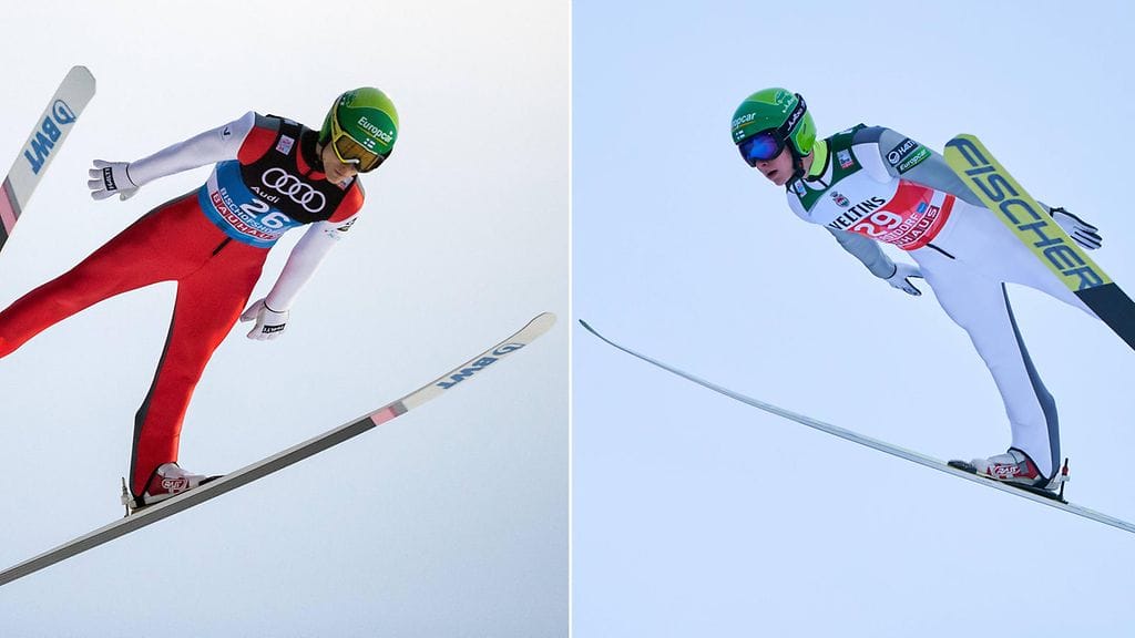 Antti Aalto (vas.) ja Eetu Nousiainen kisaavat Willingenissä.