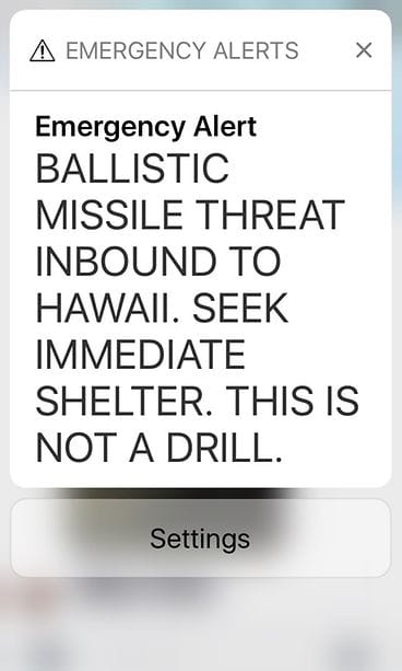 Havaiji ohjus väärä hälytys EPA