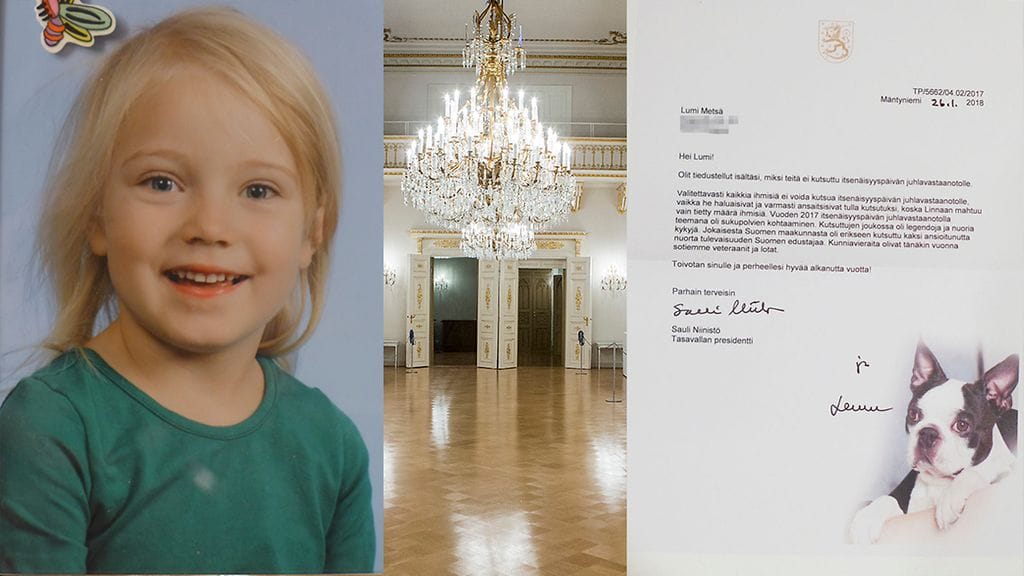 4-vuotias Lumi yllättyi iloisesti saadessaan presidentiltä postia.