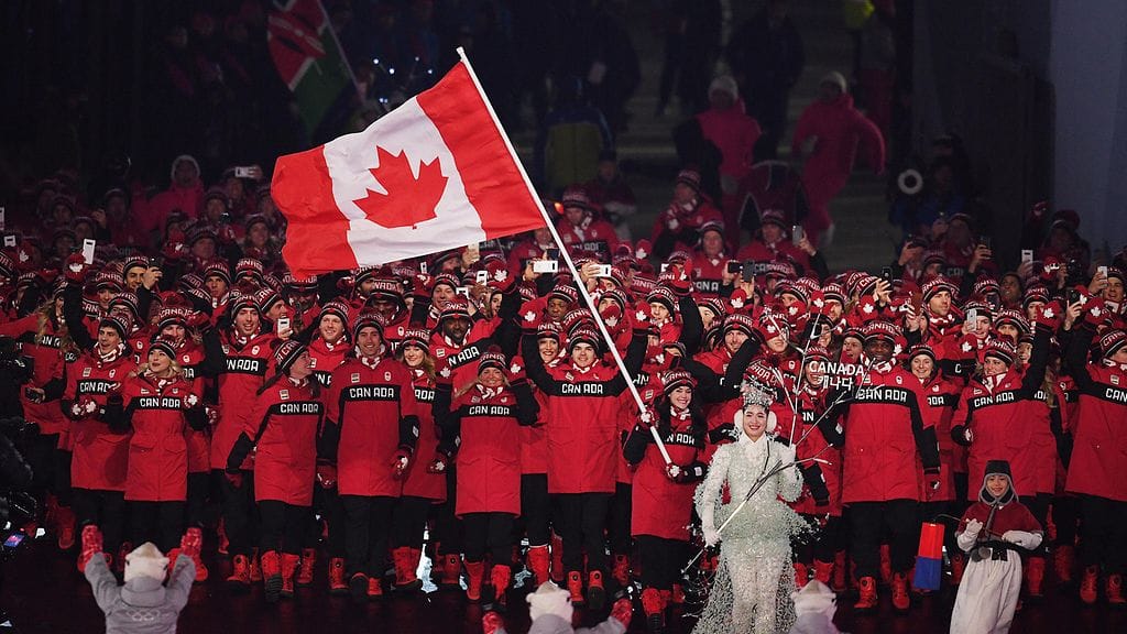 Kanadan olympiajoukkue Pyeongchangin olympialaisten avajaisissa perjantaina.