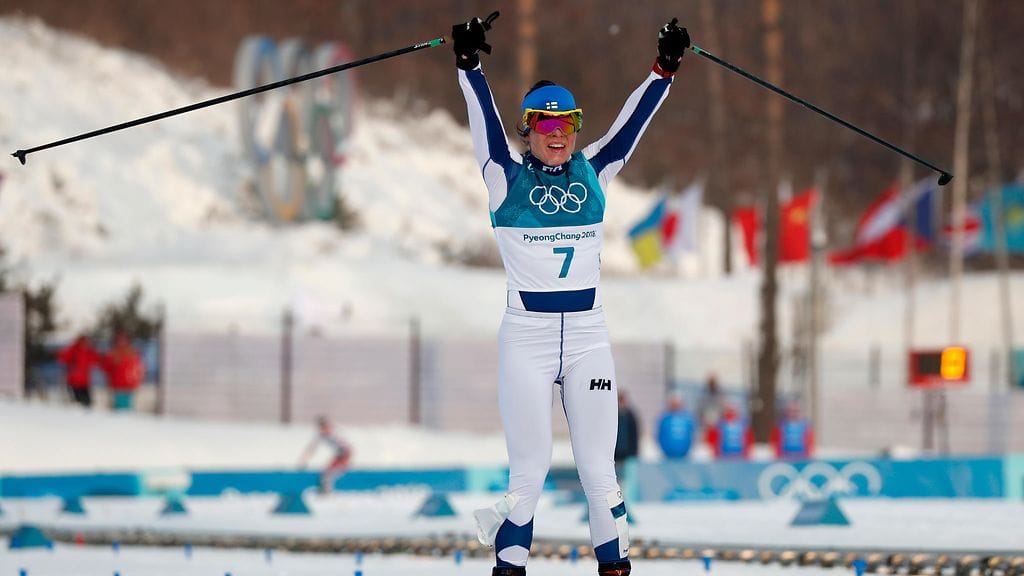 Krista Pärmäkoski tuuletti olympiapronssia.