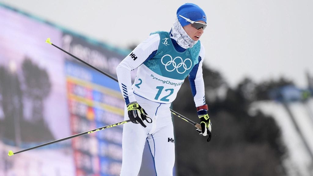 Matti Heikkinen olympialaduilla sunnuntaina.