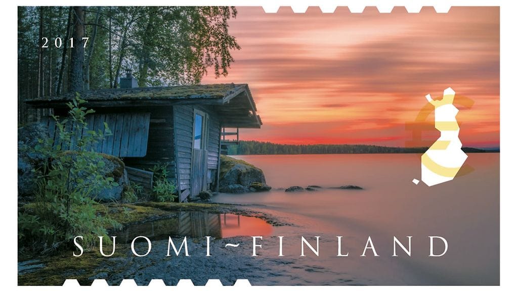 Postimerkki Rantasauna auringonlaskussa