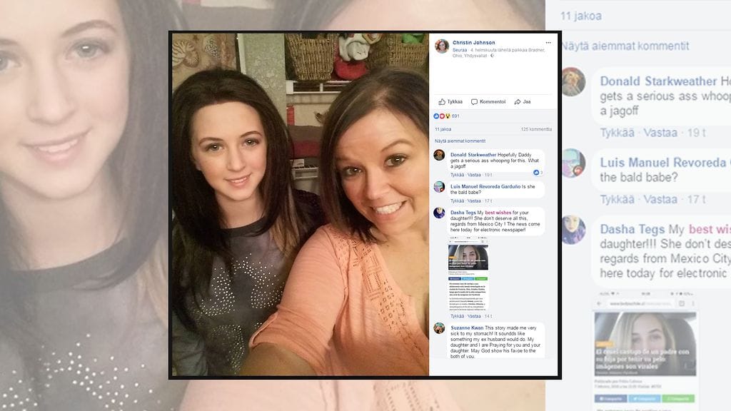 Stylistinä toimiva ystävä tarjosi Kelseylle peruukin. kuvassa Kelsey ja Christin Johnson. Kuvan lähde Facebook