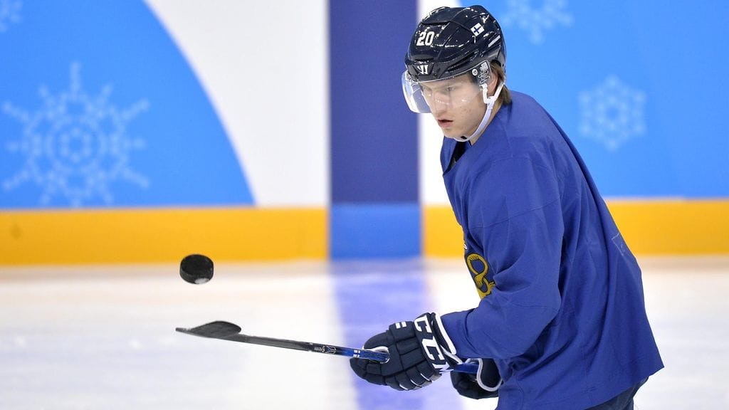 Eeli Tolvanen Leijonien harjoituksissa Etelä-Koreassa viime perjantaina.