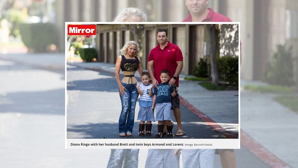 Kolmen lapsen äiti Diana Ringo, 39, käyttää korsettia 23 tuntia vuorokaudessa. Kuvan lähde Mirror.