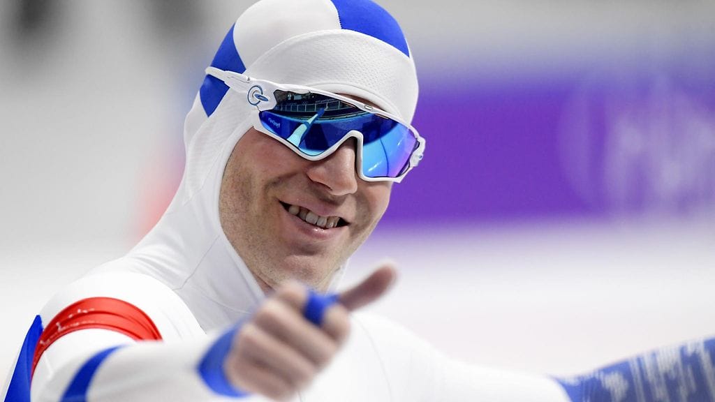 Mika Poutala hymyili kameralle ennen olympiasuoritustaan.