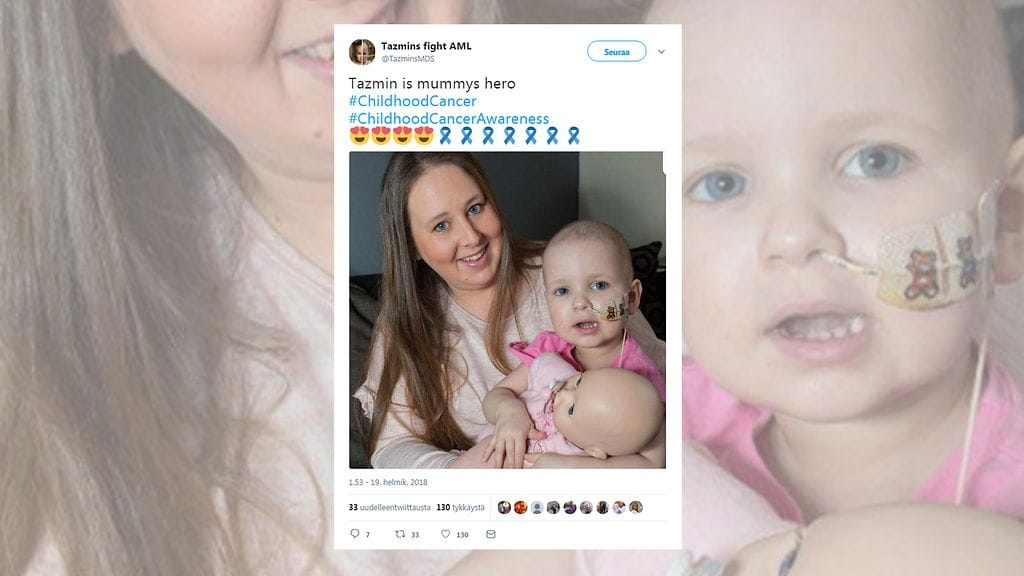 Laura Handleyn tytär alkoi saada mustelmia. Lopulta oireet osoittautuivat syöpäsairaudeksi. Kuvan lähde Twitter