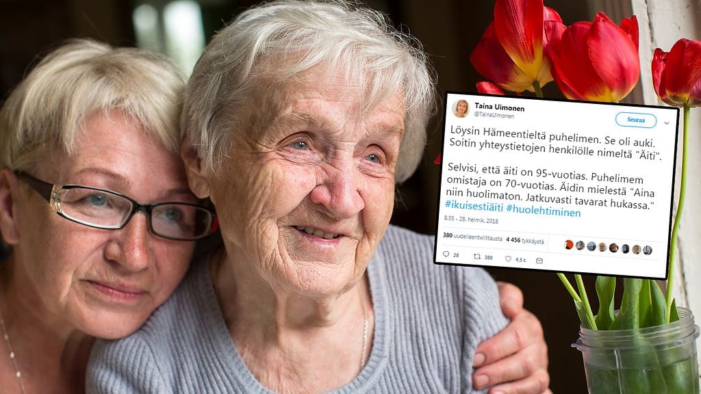 Suomalaisnaisen twiitti osoittaa, että lapsi on äidilleen aina lapsi, vaikka ikää olisikin jo ehtinyt karttua. Kuvituskuva.