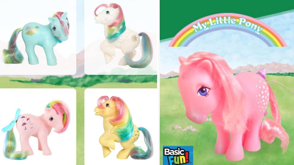 Esimerkiksi tällaiset ponit tekevät paluun, kun Basic Fun -niminen yritys tuo alkuperäiset My Little Ponyt markkinoille. Kuvien lähde Basic Fun