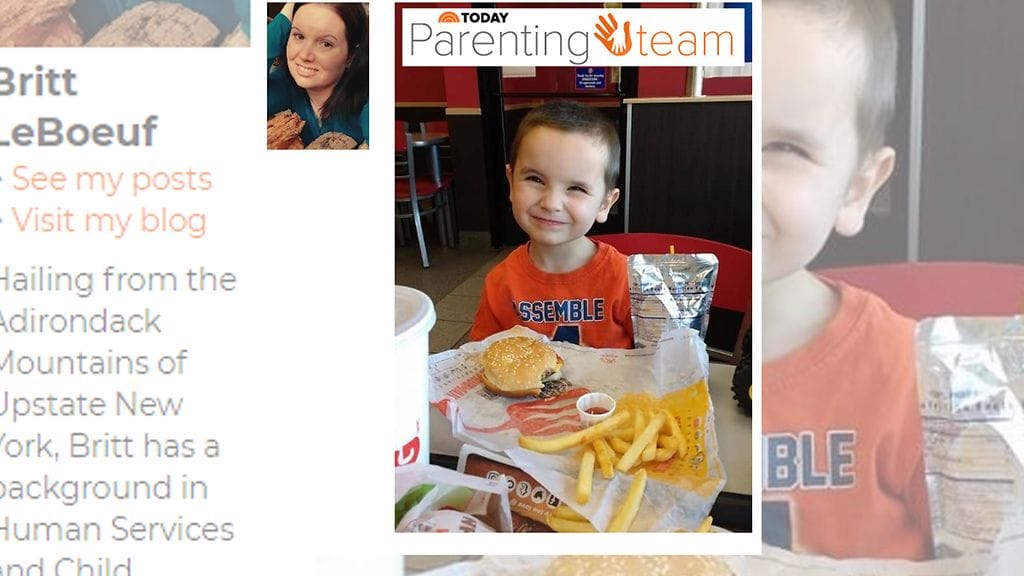 Britt LeBoeufin poika oppi pureskelemaan ruokansa vasta vuosien opettelun vuoksi. Kuvan lähde community.today.com