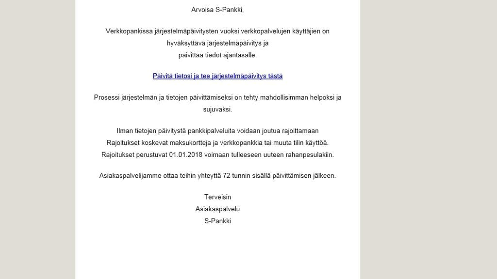 s-pankki huijausviesti