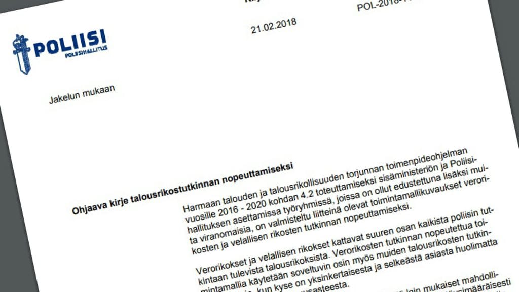 Poliisihallituksen kirjeessä ohjataan poliisilaitoksia avaamaan yksinkertaisille talousrikosjutuille pikakaistan, jotta ne tutkittaisiin nopeammin.