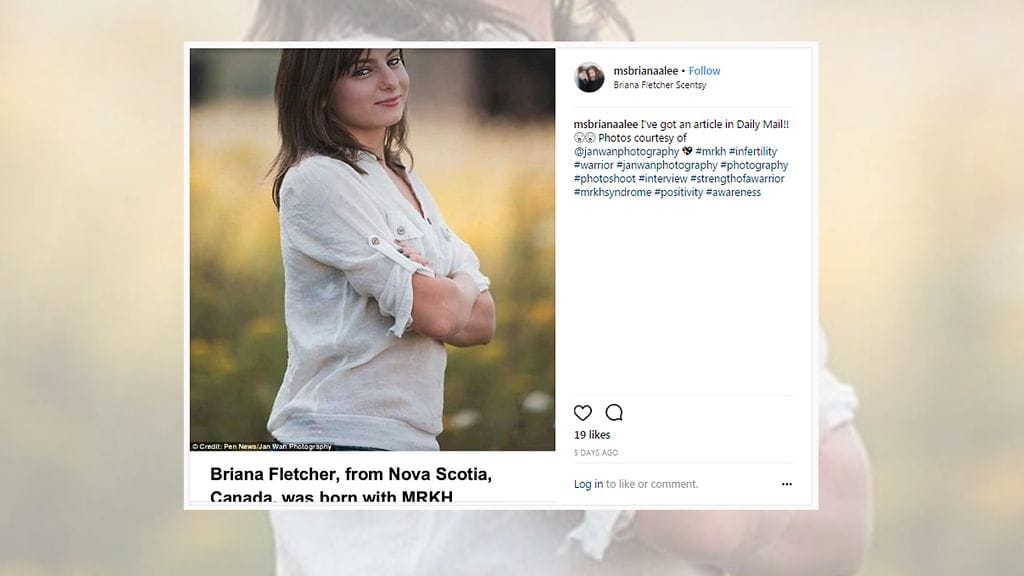 Briana Fletcherillä on harvinainen Mayer-Rokitansky-Küster-Hauser-syndrooma, jonka vuoksi hänen lisääntymiselimensä ovat alikehittyneet. Kuvan lähde Instagram