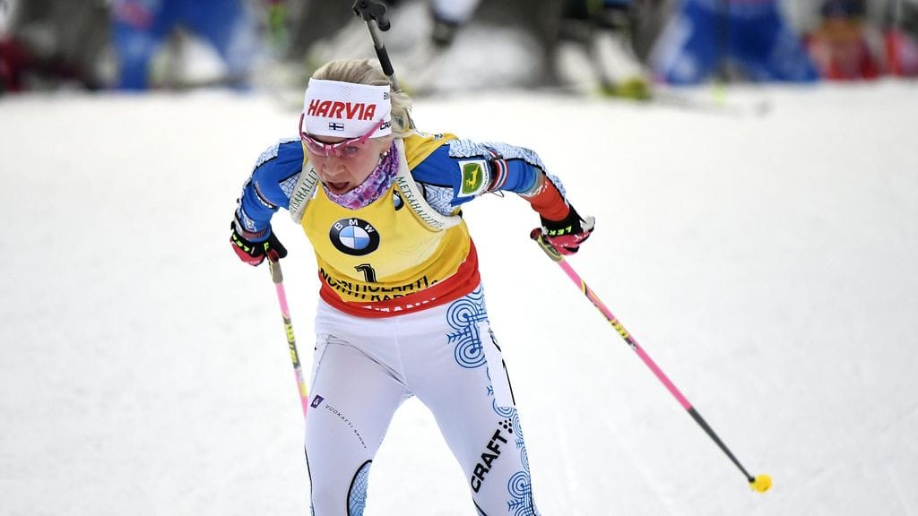 Kaisa Mäkäräinen Kontiolahden yhteislähtökisassa.