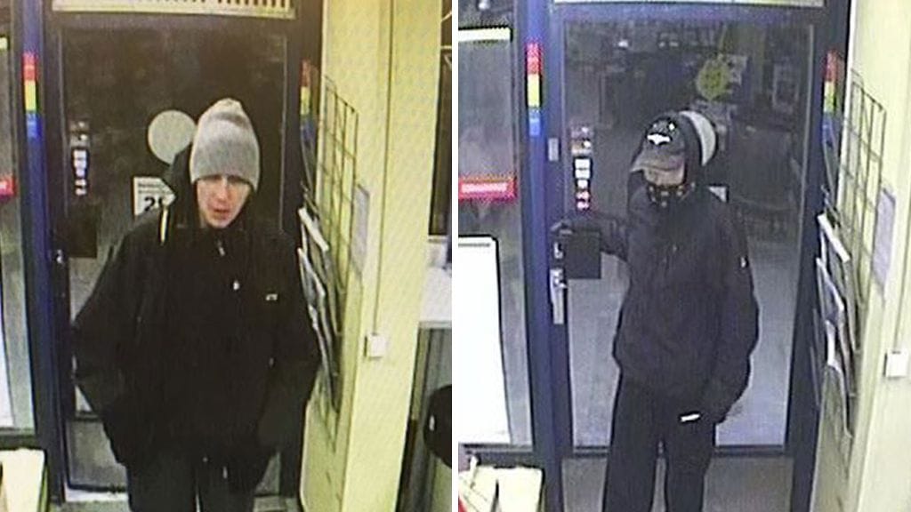 Kuvan miehiä epäillään Oulussa tiistai-iltana tapahtuneesta ryöstöstä.