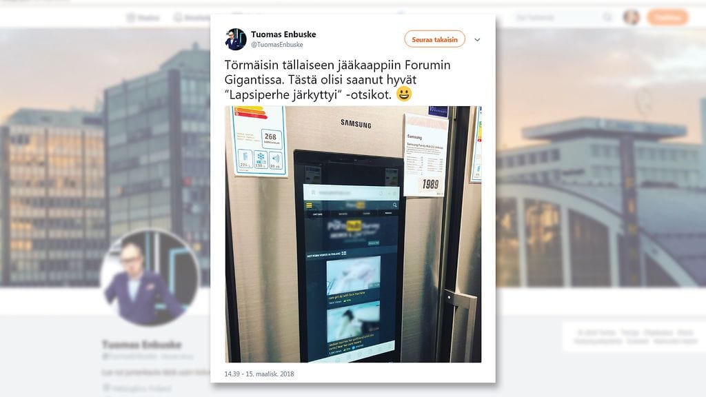 Tällaiseen jääkaappiin toimittaja Tuomas Enbuske törmäsi Forumin Gigantissa.
