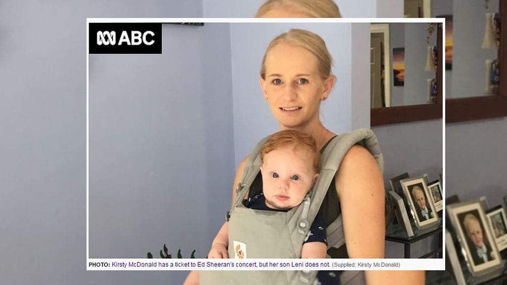 Kristy McDonald pitää vaatimusta hankkia nelikuukautiselle lapselle oma konserttilippu kohtuuttomana.