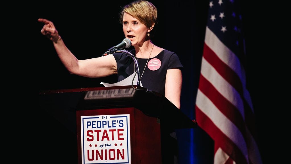 Cynthia Nixon tammikuun 2018 loppupuolella The People's State of the Union -tilaisuudessa New Yorkissa.