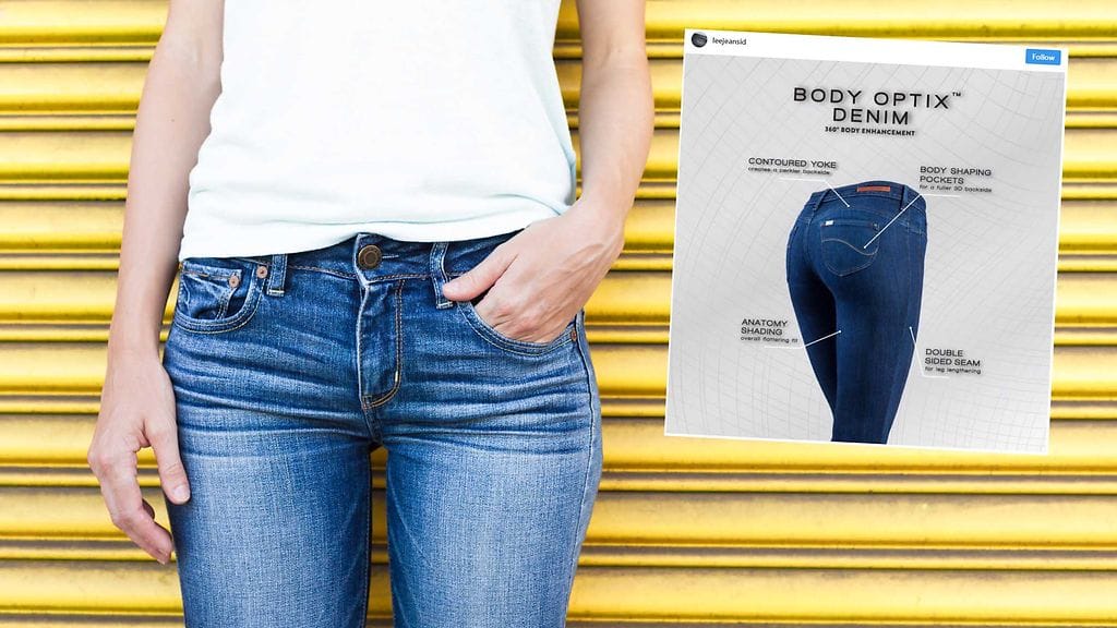 Uusi farkkuinnovaatio luo optisen illuusion jalkojen muodosta.