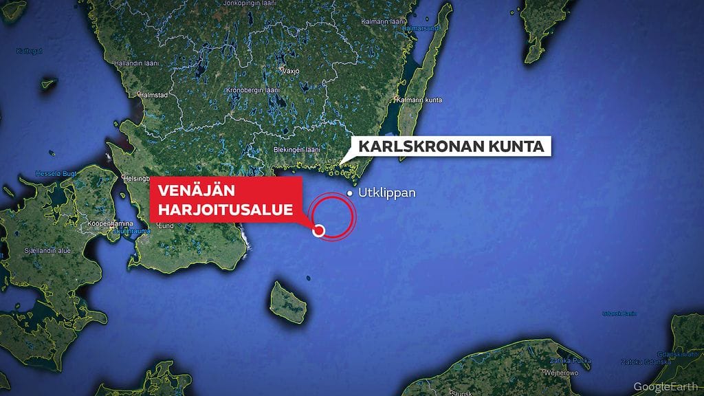 Venäjän harjoitusalue Ruotsin ja Tanskan lähellä.