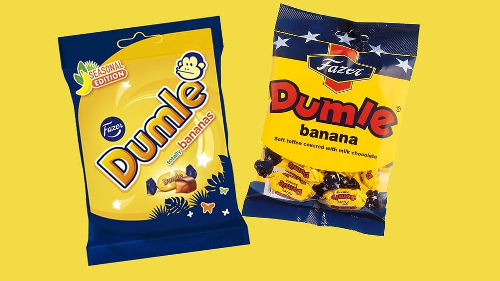 Vasemmalla kuva toukokuussa kauppoihin saapuvasta uutuudesta, oikealla pussi 17 vuoden takaa.