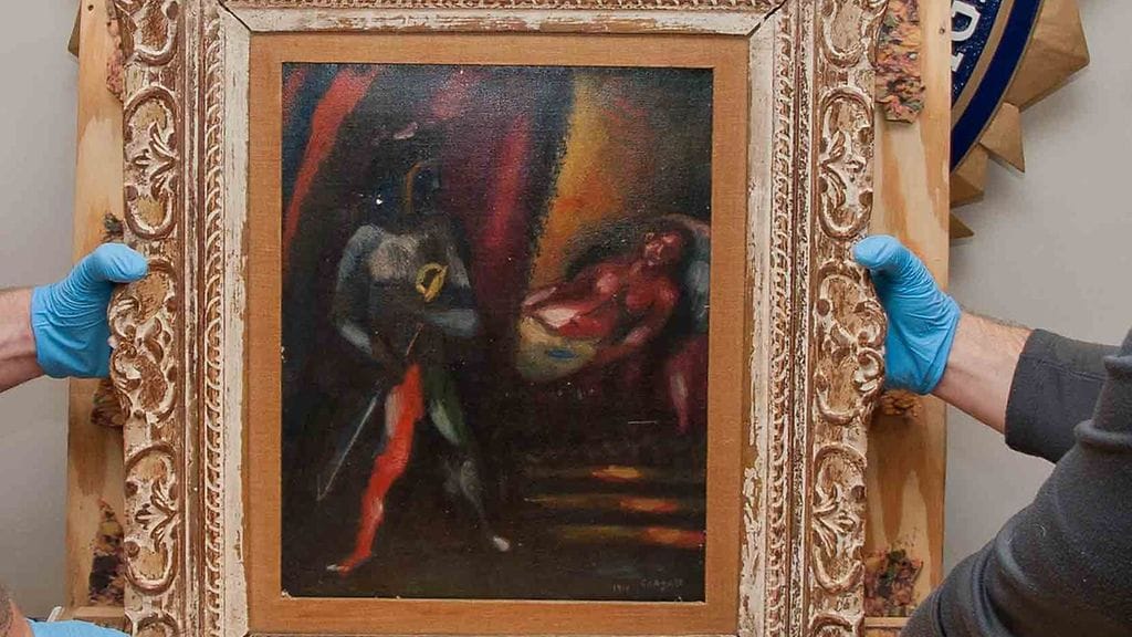 Varastetun maalauksen Othello and Desdemona alkuperä selvisi, kun se yritettiin myydä Washington D.C:ssä sijaitsevaan taidegalleriaan jo toistamiseen. Kuva: FBI