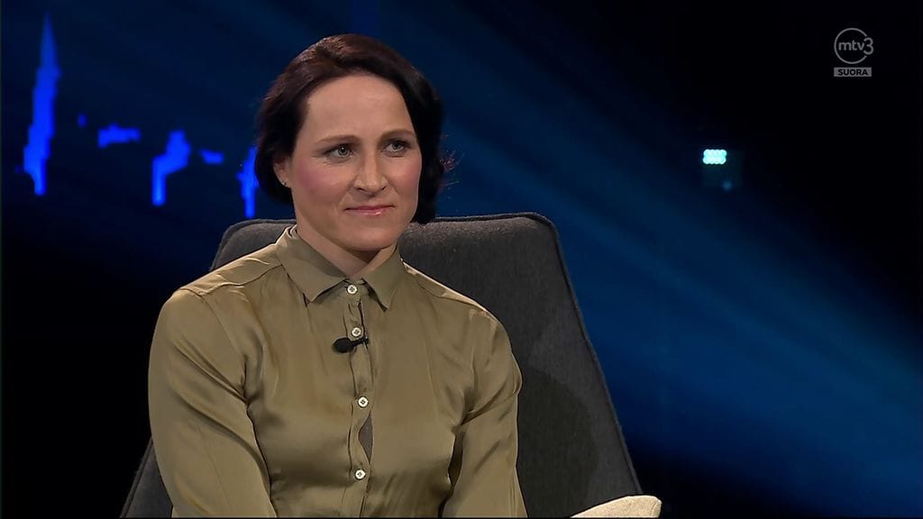 Aino-Kaisa Saarinen EVS-lähetyksessä 3. toukokuuta 2018.