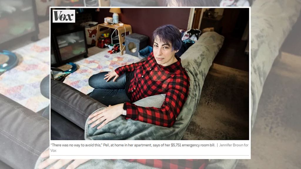 Vuonna 2016 Jessica Pell pyörtyi. hän ei saanut hoitoa vaivoihinsa, mutta perässä seurasi silti suuri lasku. Kuvan lähde Vox.com