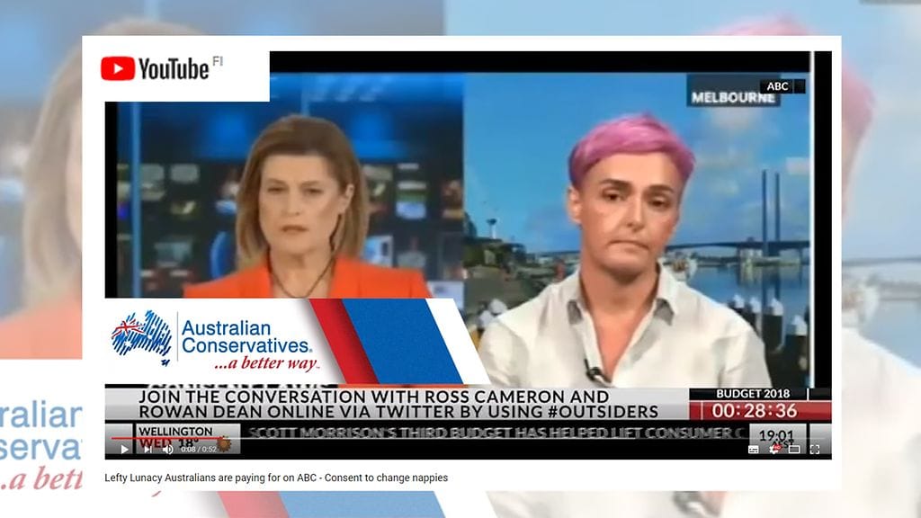 ABC-kanava joutui kritiikin kohteeksi esiteltyään kanavallan asiantuntijaa, jonka mukaan lapselta täytyy kysyä lupa vaipan vaihtamiseen. Kuvan lähde Youtube