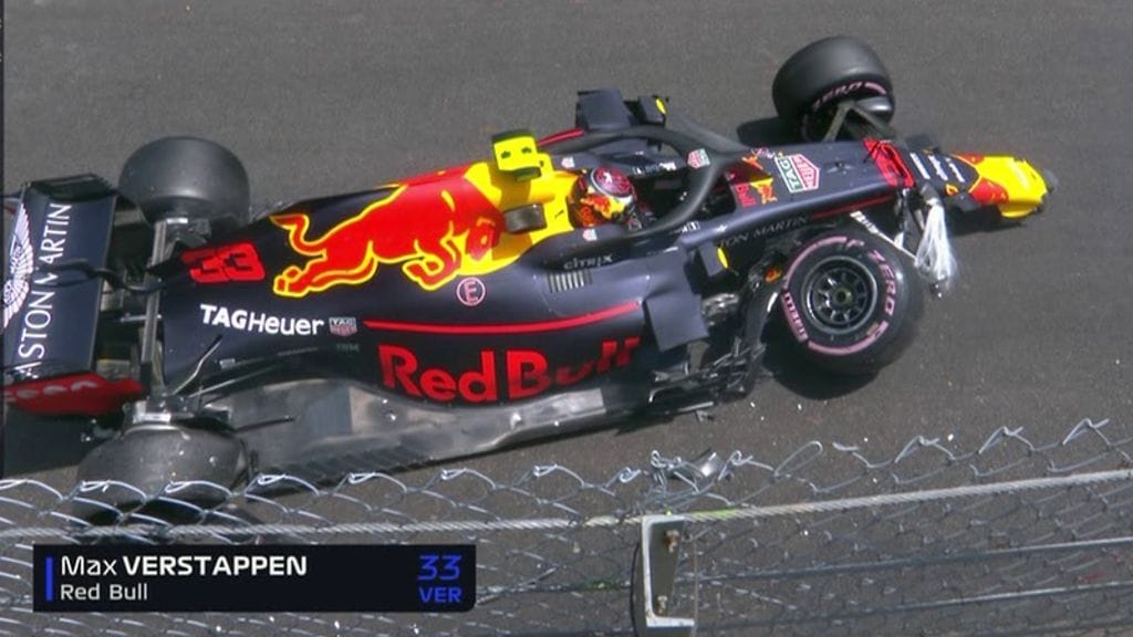 Max Verstappen ajoi rujosti seinään formula ykkösten Monacon GP:n kolmasissa harjoituksissa.