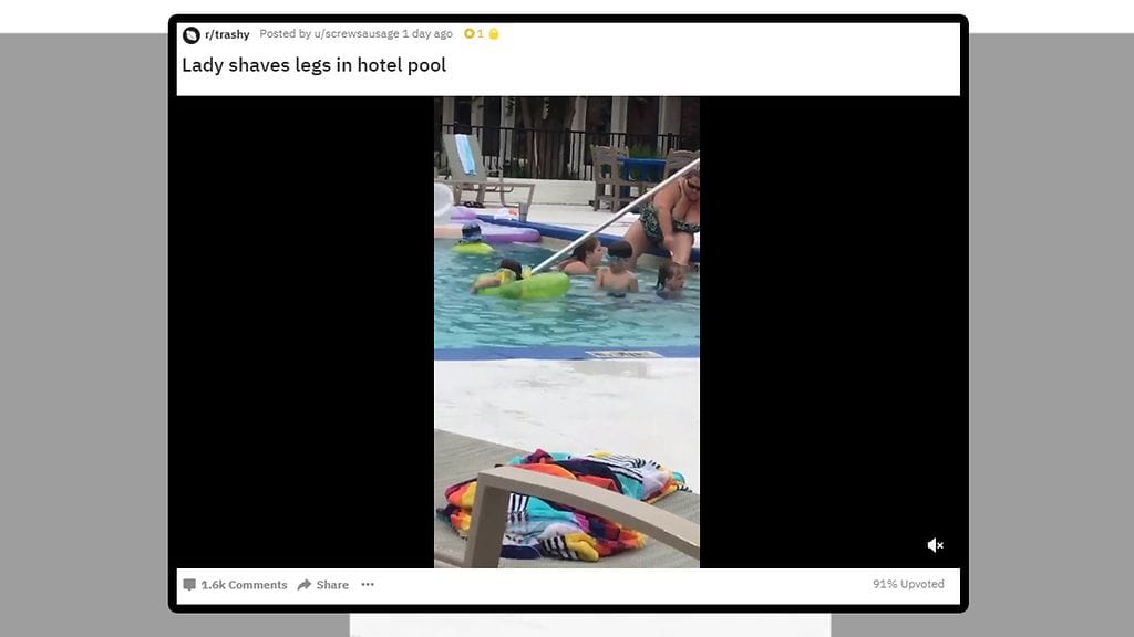 Hygieniasta piittaamaton uima-allaskävijä ajeli ihokarvansa altaan reunalla. Kuvan lähde Reddit