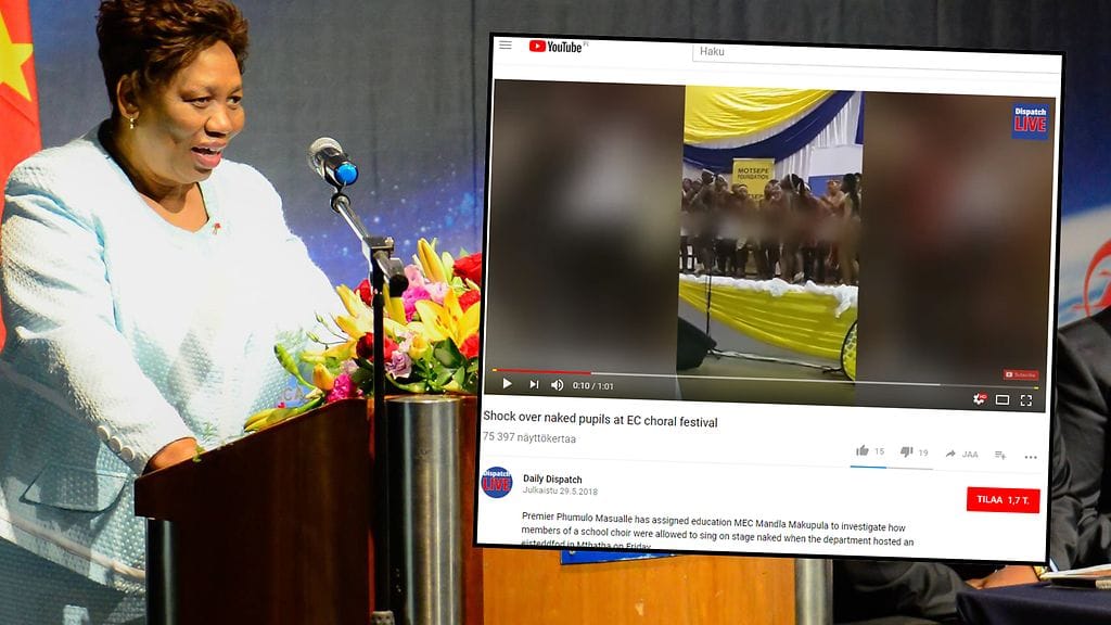 Etelä-Afrikan opetusministeri Angie Motshekga on pöyristynyt koulutyttöjen alastonkuorosta. Hänen mielestään alastonkuoro kultturiperinnön nimissä on täysin sopimatonta.