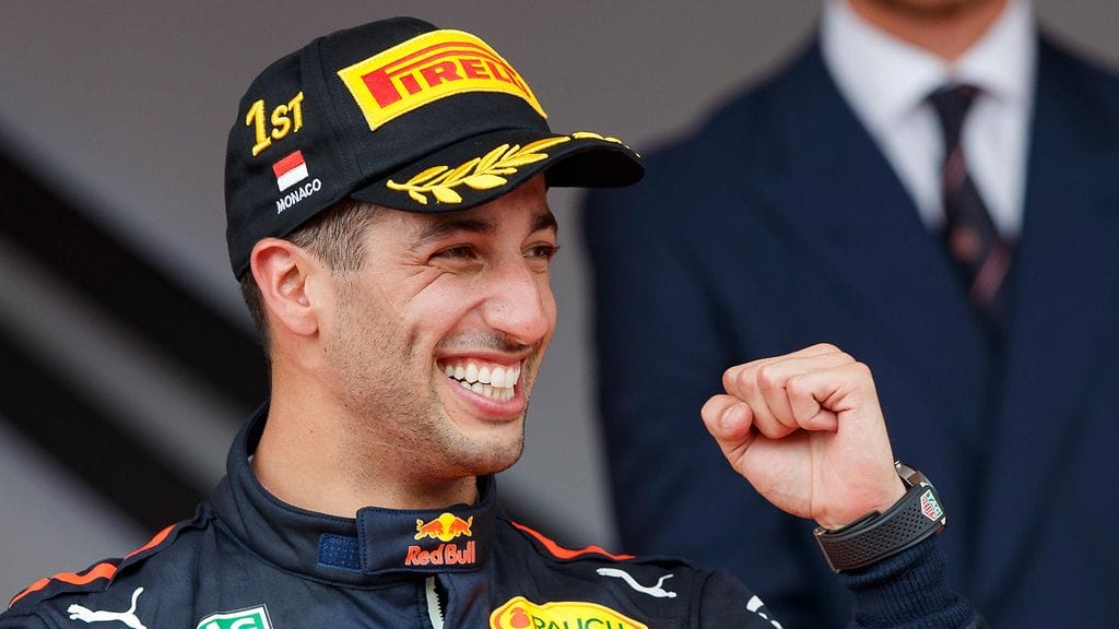 Daniel Ricciardo juhli voittoa Monacossa.