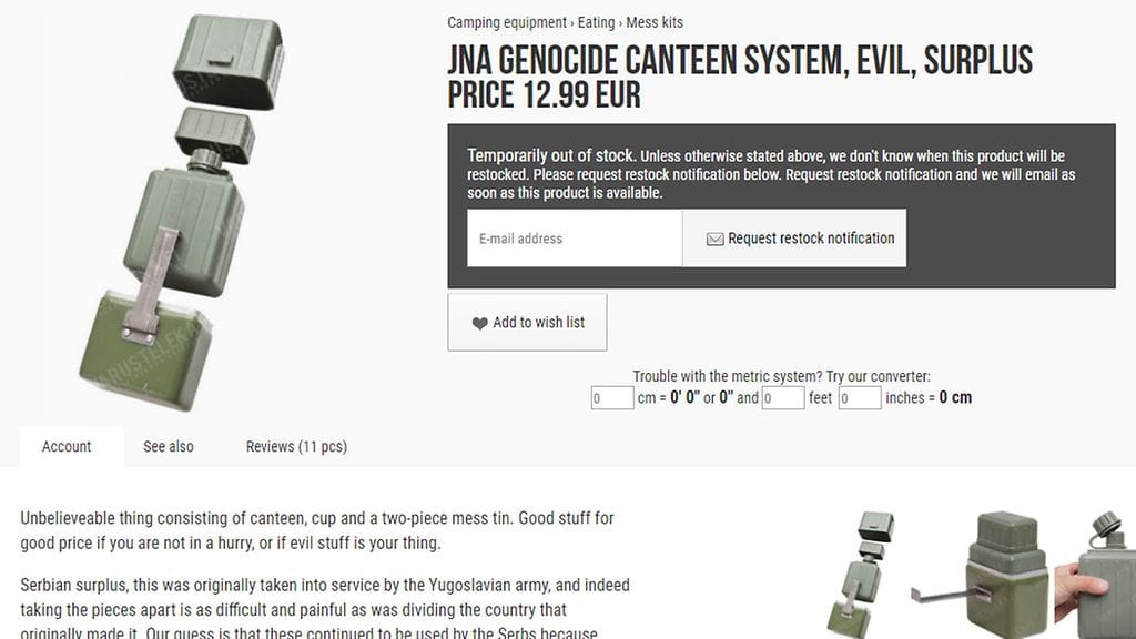 Ruudunkaappaus huomautuksen tuoneesta tuotesivusta Varustelekan verkkosivuilla.